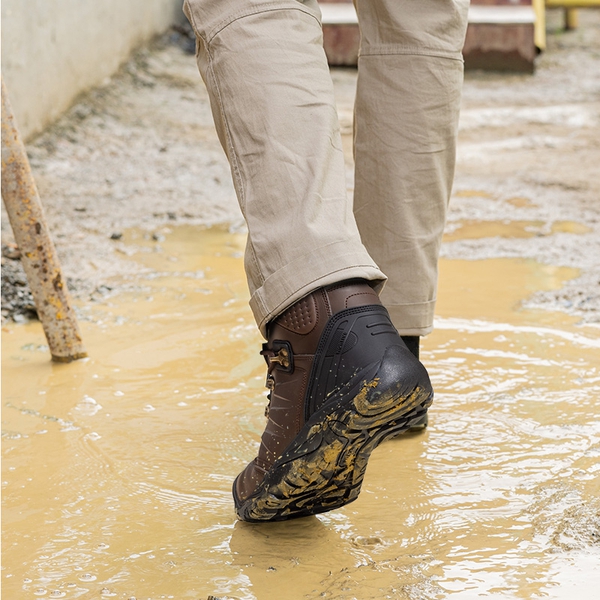 Men's Waterproof Steel Toe Cap Work Boots - DARK BROWN - 6